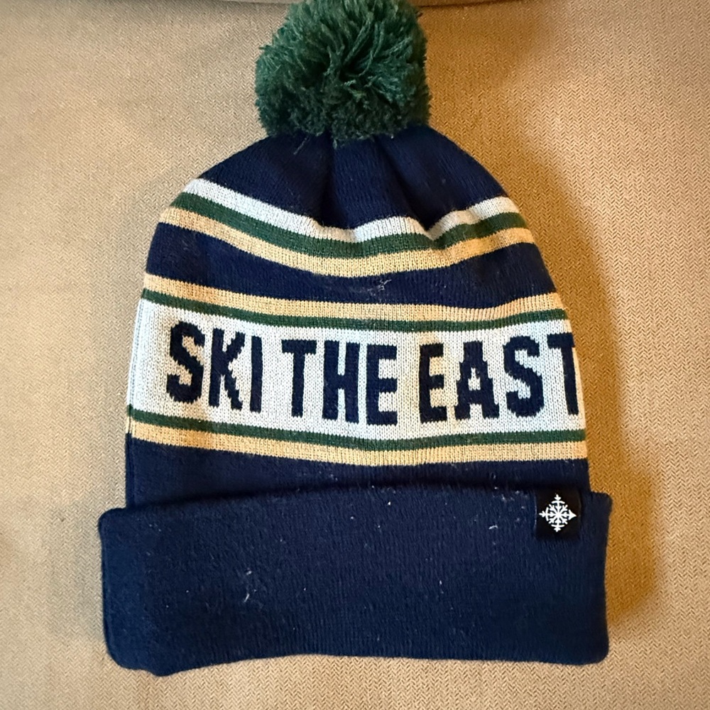 Adult Pom Beanie - Navy and Green